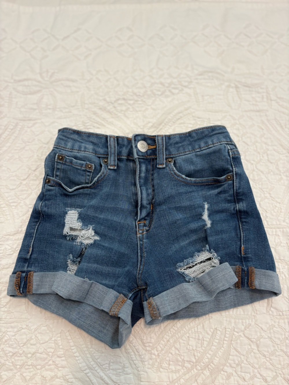 Aeropostale Dark Blue Distressed Cuffed Denim Shorts